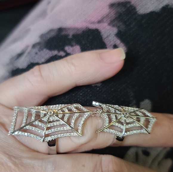 Sterling & White sapphire spider web cuff - Picture 3 of 5